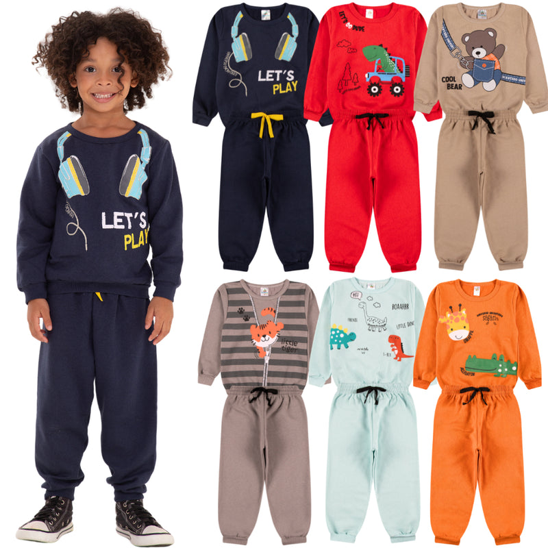 Kit Sortido 4 Peças de Roupas Masculino Infantil Inverno. Conforto para seu filho na hora do sono!