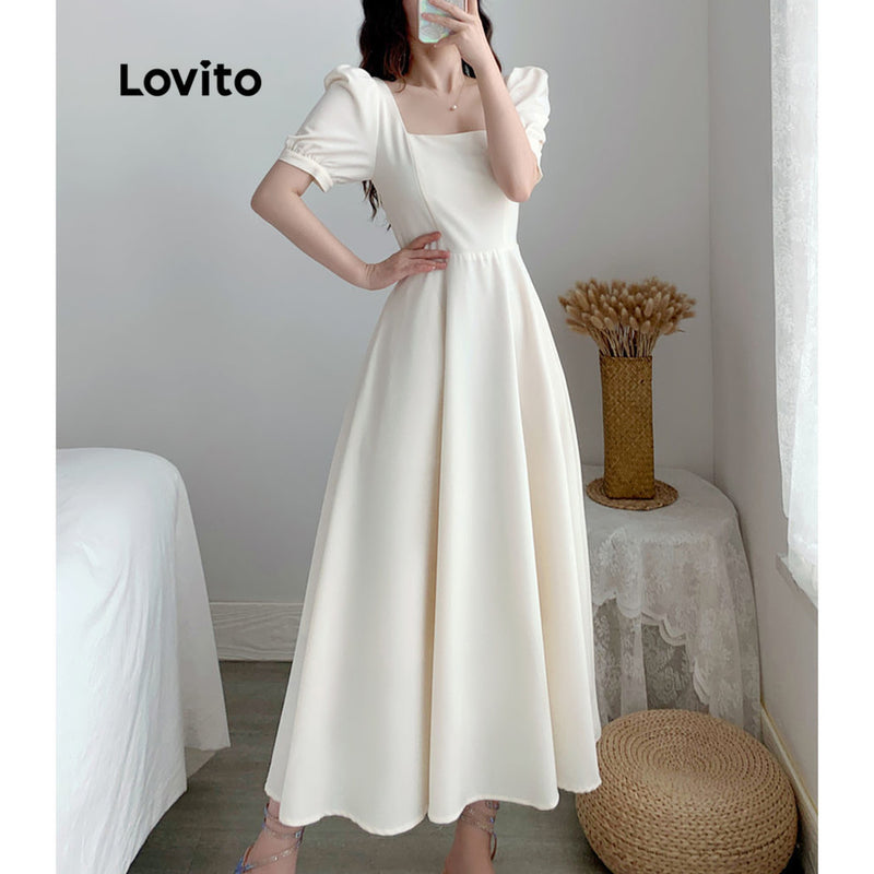 Lovito Vestido Elegante  com Babados e Bolsos .Estilo e elegância no seu visual!