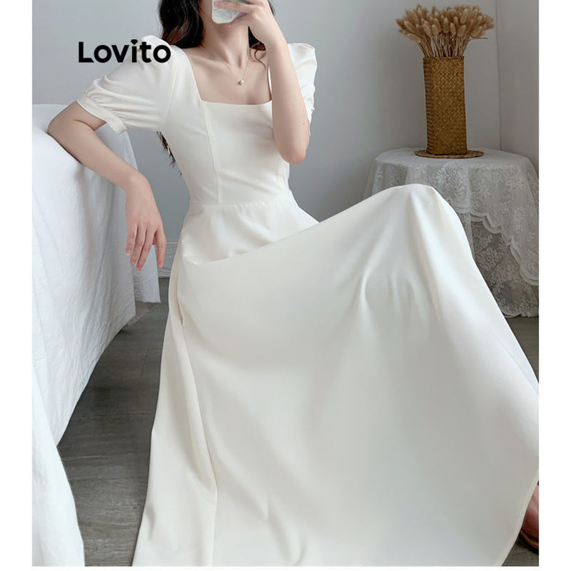 Lovito Vestido Elegante  com Babados e Bolsos .Estilo e elegância no seu visual!