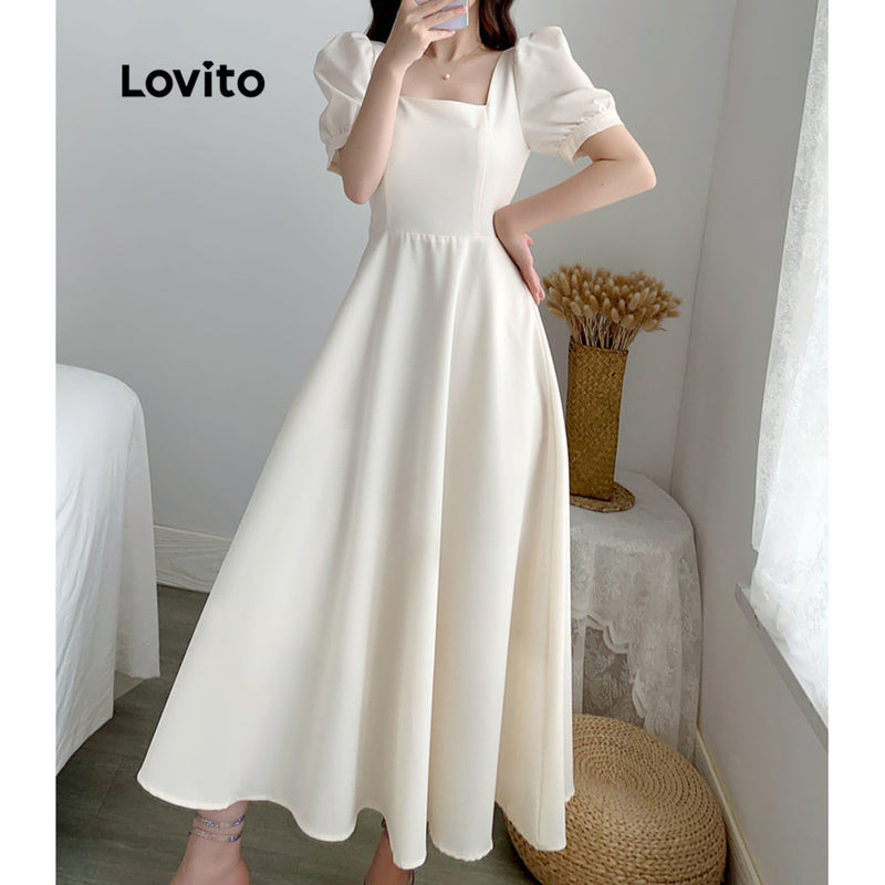 Lovito Vestido Elegante  com Babados e Bolsos .Estilo e elegância no seu visual!