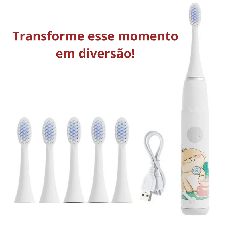 Escova de dentes elétrica Infantil com desenhos animados com cabeça de substituição ultra-sônico IPX7 impermeável e recarregável