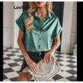 Lovito Casual Blusa Feminina Lisa de Cetim com Botão!