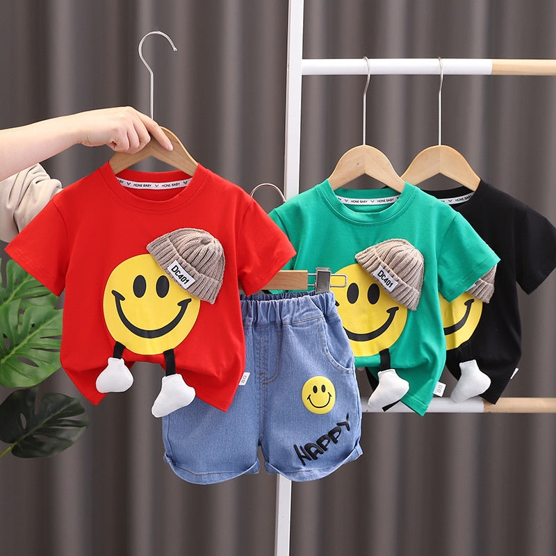 conjunto short e camiseta Verão Para Bebês Meninos Desenho Animado!