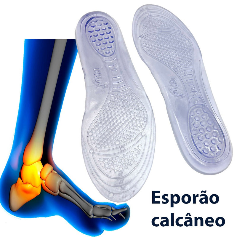 Kit Palmilha Gel Silicone + Calcanheira Gel Anti Impacto Esporão Cancaneo Fascite Plantar Contra Dor!