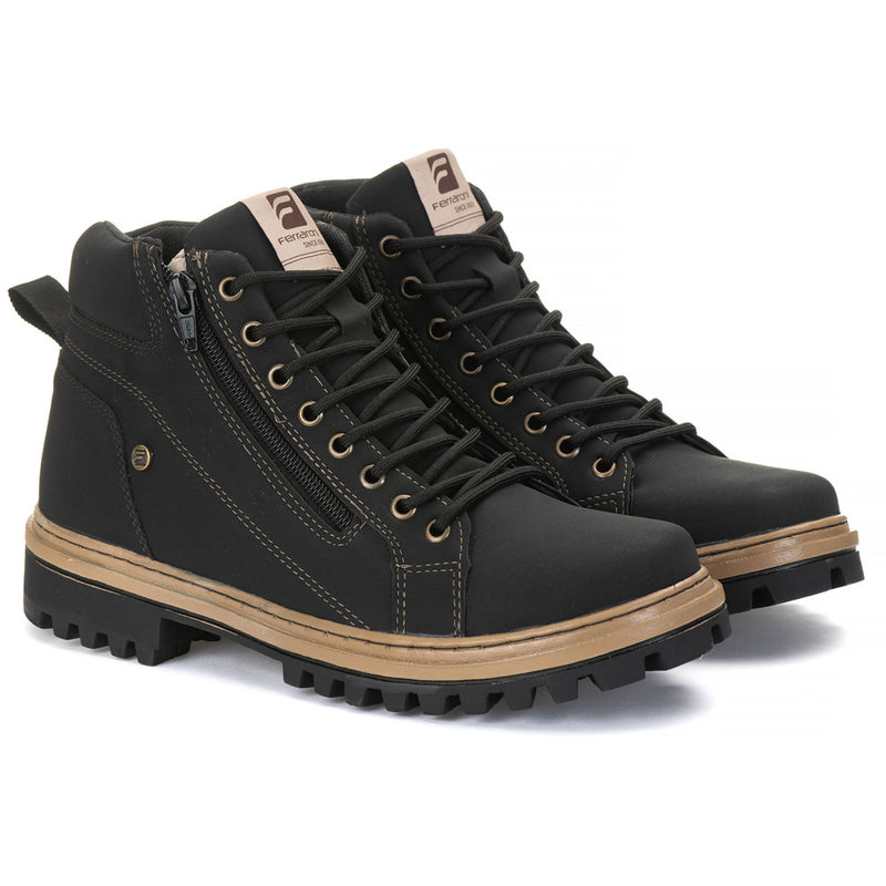 Bota Coturno Masculino Ferraroni Vegano Couro Eco Solado de Borracha Costurado. Estilo e Conforto para você!