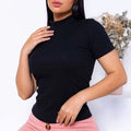 Kit 3 Blusa Canelada Gola Alta Manga Curta Moda Feminina