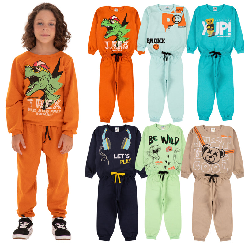 Kit Sortido 4 Peças de Roupas Masculino Infantil Inverno. Conforto para seu filho na hora do sono!