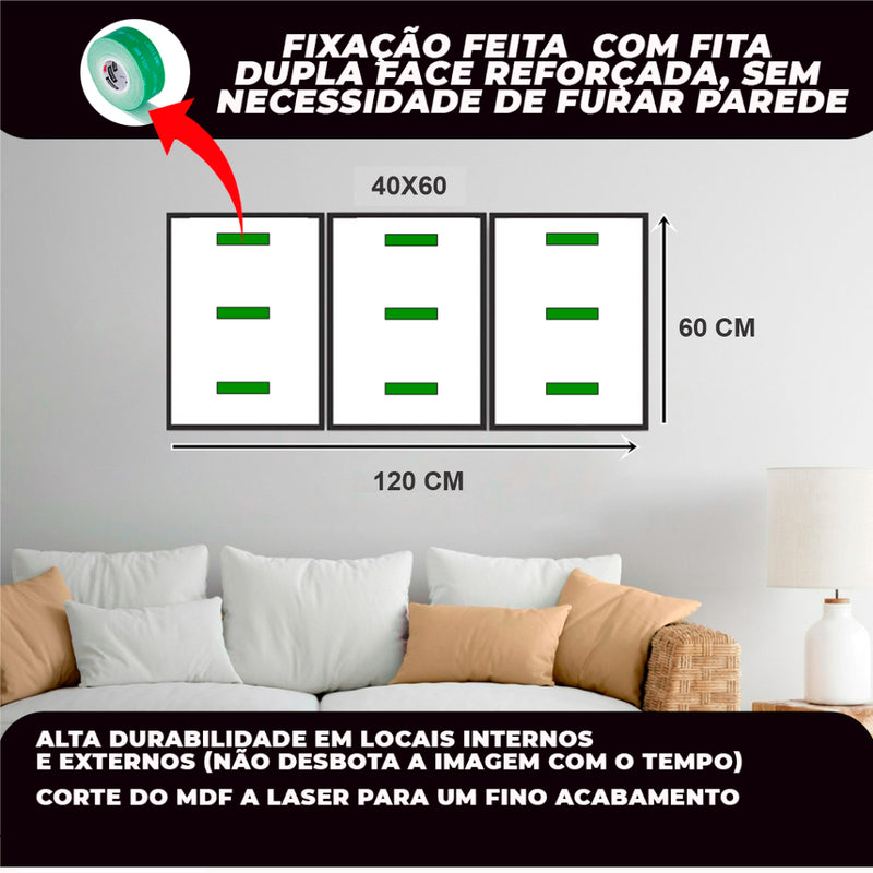 Conjunto de Quadro decorativo Premium 3 peças Abstrato Preto flor dourada. Transformando sua casa  com  Beleza e Sofisticação .