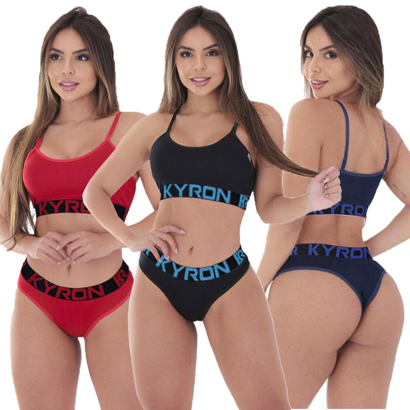 Kit 3 Conjuntos Feminino  Top e Calcinha Lingerie