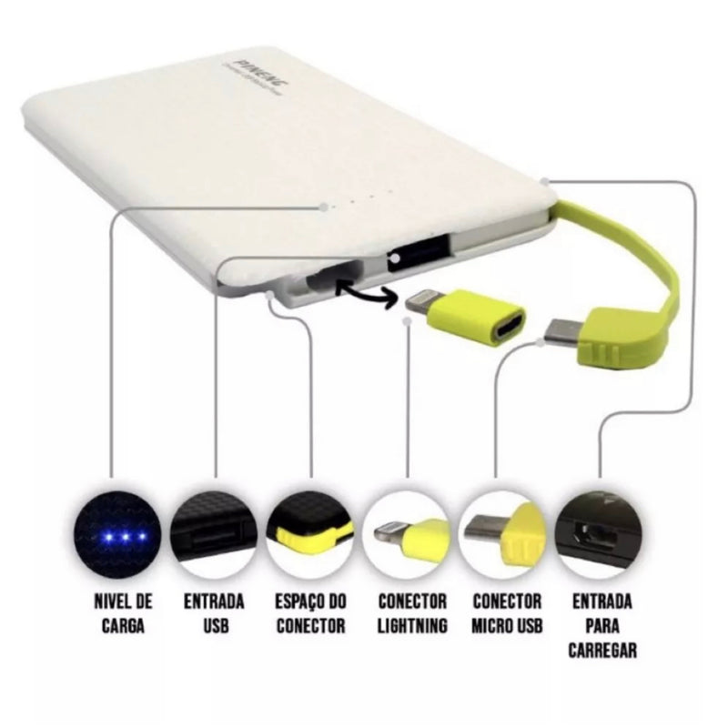 Carregador Portátil Pineng Power Bank, com adaptador iPhone,V8!