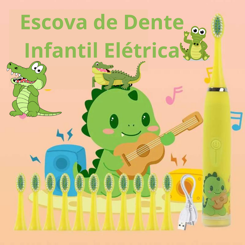 Escova de dentes elétrica Infantil com desenhos animados com cabeça de substituição ultra-sônico IPX7 impermeável e recarregável