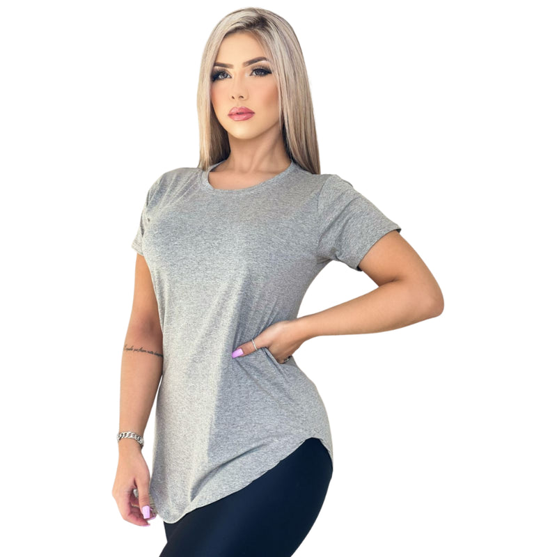 Kit 3 Blusa Camiseta Feminina Longa Academia Basica Lisa Longline!