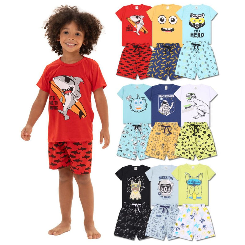 Kit 6 Peças Pijama Infantil Menino Manga Curta De 1 a 10. Conforto que seu filho merece!