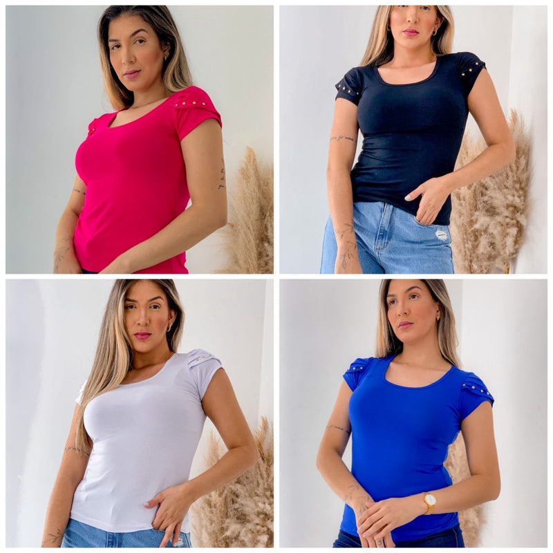 Kit 4 Blusas Feminina Manga Dupla T-shirt