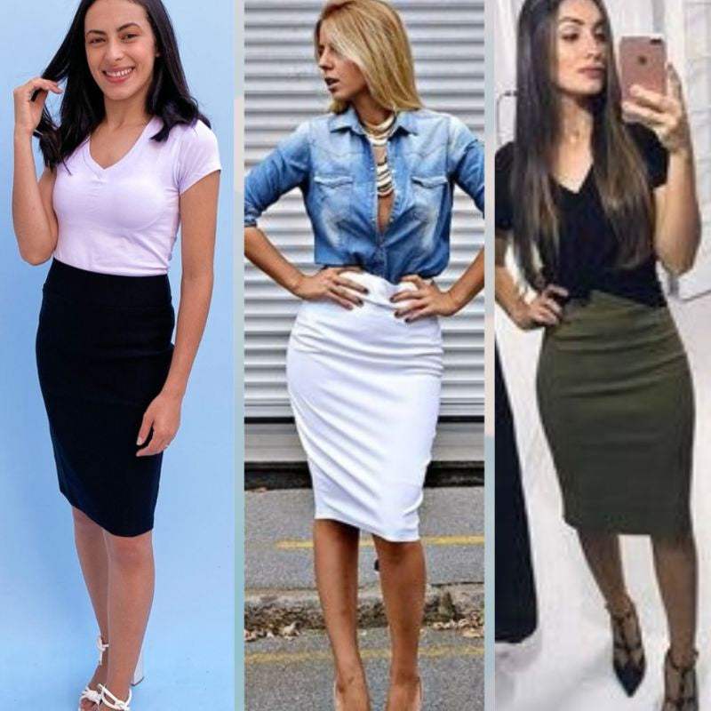 Saia Midi Lapis Social Secretaria Feminina Moda evangelica!