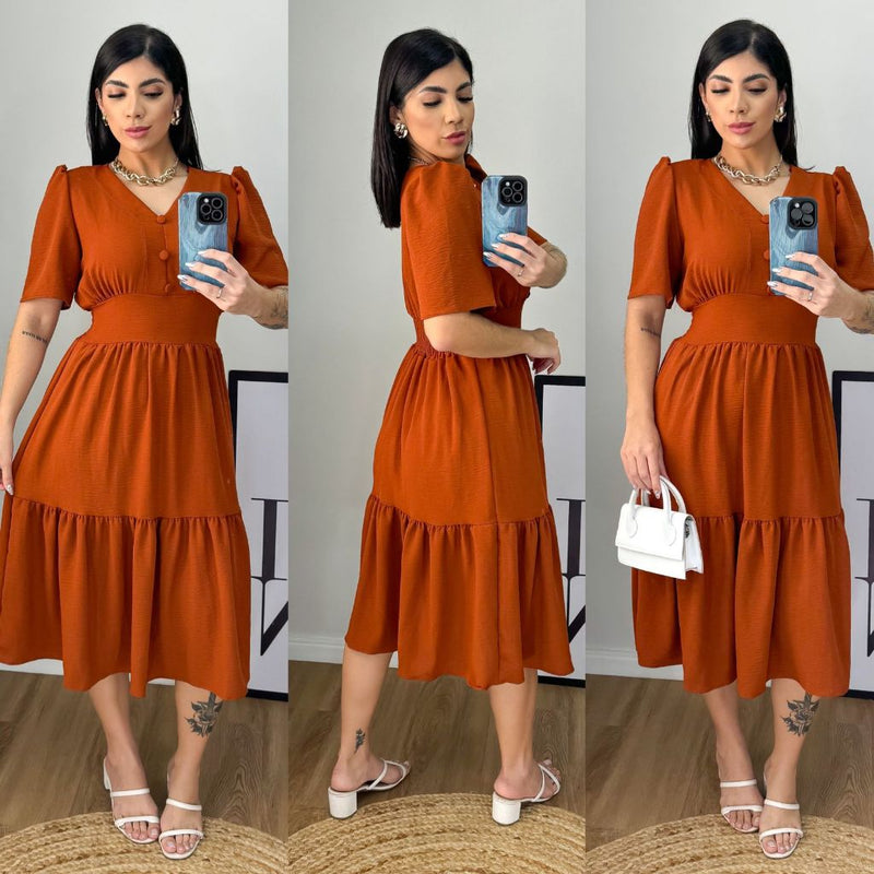 Vestido Midi Liso Feminino com elastex nas costas! Conforto e Elegância que você merece!