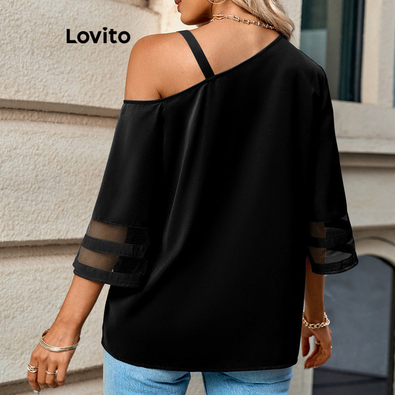 Lovito Blusa com Detalhe de Tecido Simples Casual para Mulheres!