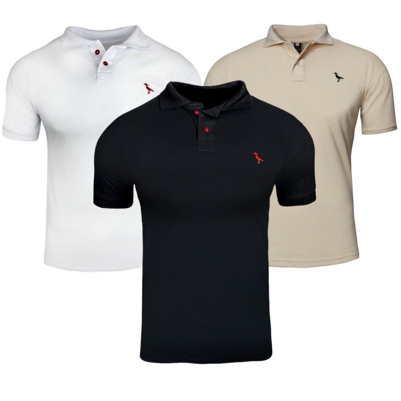 Kit 3 Camisas Polo Masculina Original Gola Alta 100% Algodão Piquet Ducam!