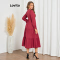 Lovito Vestido casual com costura em tecido de renda lisa!