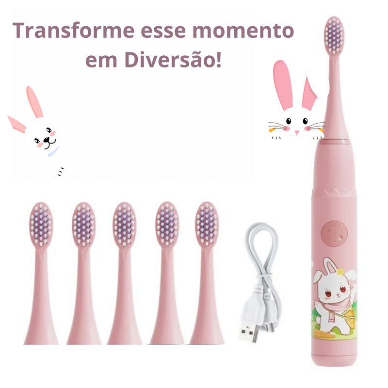 Escova de dentes elétrica Infantil com desenhos animados com cabeça de substituição ultra-sônico IPX7 impermeável e recarregável