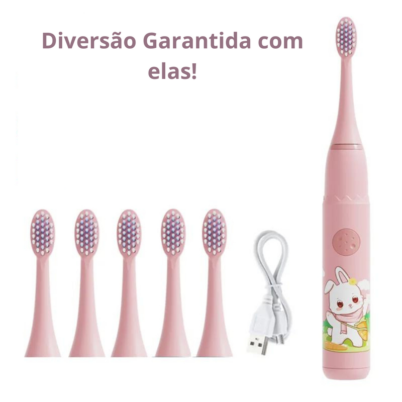 Escova de dentes elétrica Infantil com desenhos animados com cabeça de substituição ultra-sônico IPX7 impermeável e recarregável