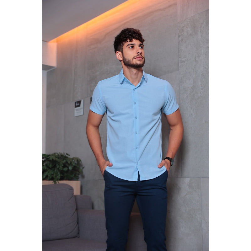 Camisa Social Masculina Manga Curta Slim Fit - Sem Bolso!