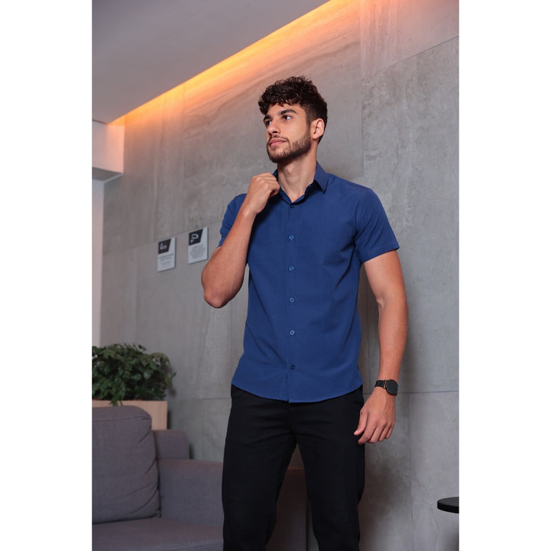 Camisa Social Masculina Manga Curta Slim Fit - Sem Bolso!