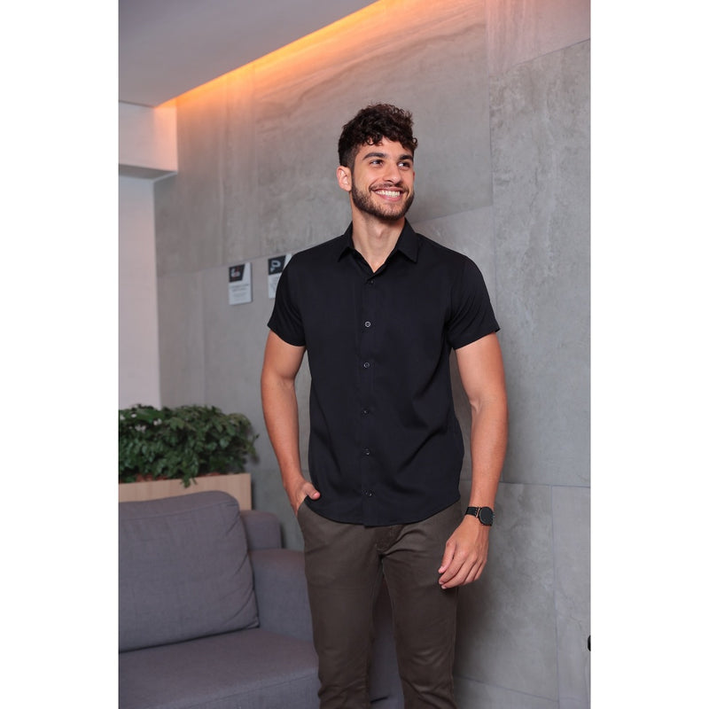 Camisa Social Masculina Manga Curta Slim Fit - Sem Bolso!