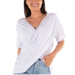 Blusa Feminina Transpassada Manga Curta Decote Casual Elegante