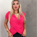 Blusa Feminina Transpassada Manga Curta Decote Casual Elegante