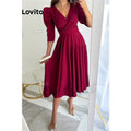 Lovito Vestido feminino elegante simples plissado!