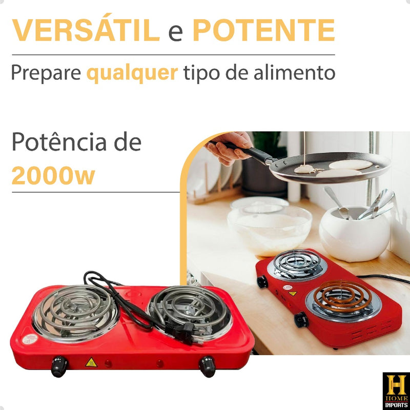 Mini Fogão Elétrico Portátil 2000w Fogareiro  2 Bocas Linha Premium. Praticidade para seu dia dia!