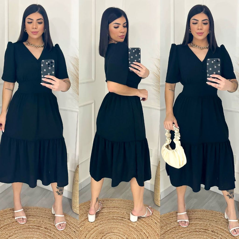 Vestido Midi Liso Feminino com elastex nas costas! Conforto e Elegância que você merece!