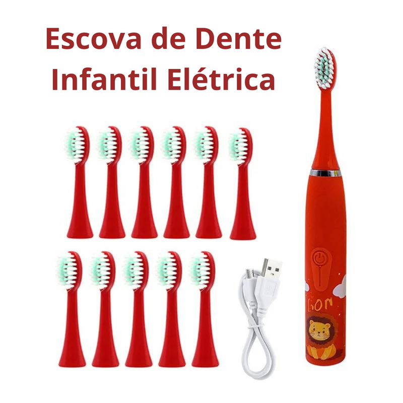 Escova de dentes elétrica Infantil com desenhos animados com cabeça de substituição ultra-sônico IPX7 impermeável e recarregável